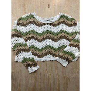 Truth by Republic Sweater Western Festival Large Crochet Knit Pullover Boho Crop